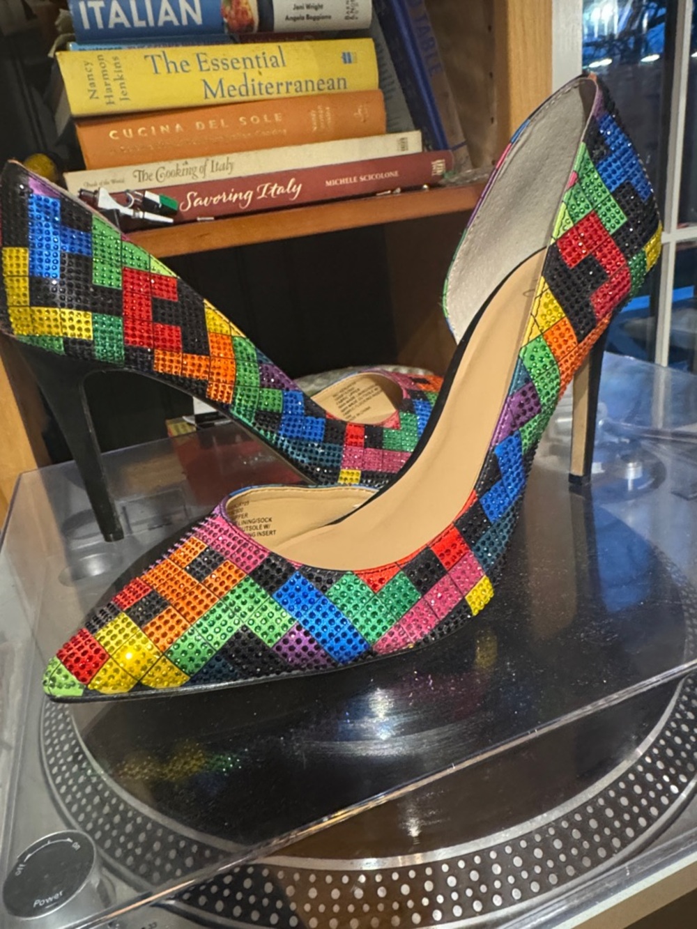 NEW Vintage Sequin heels Rainbow Multicolor Mosaic Pointed-Toe Size 10 Shoes - Picture 2 of 10